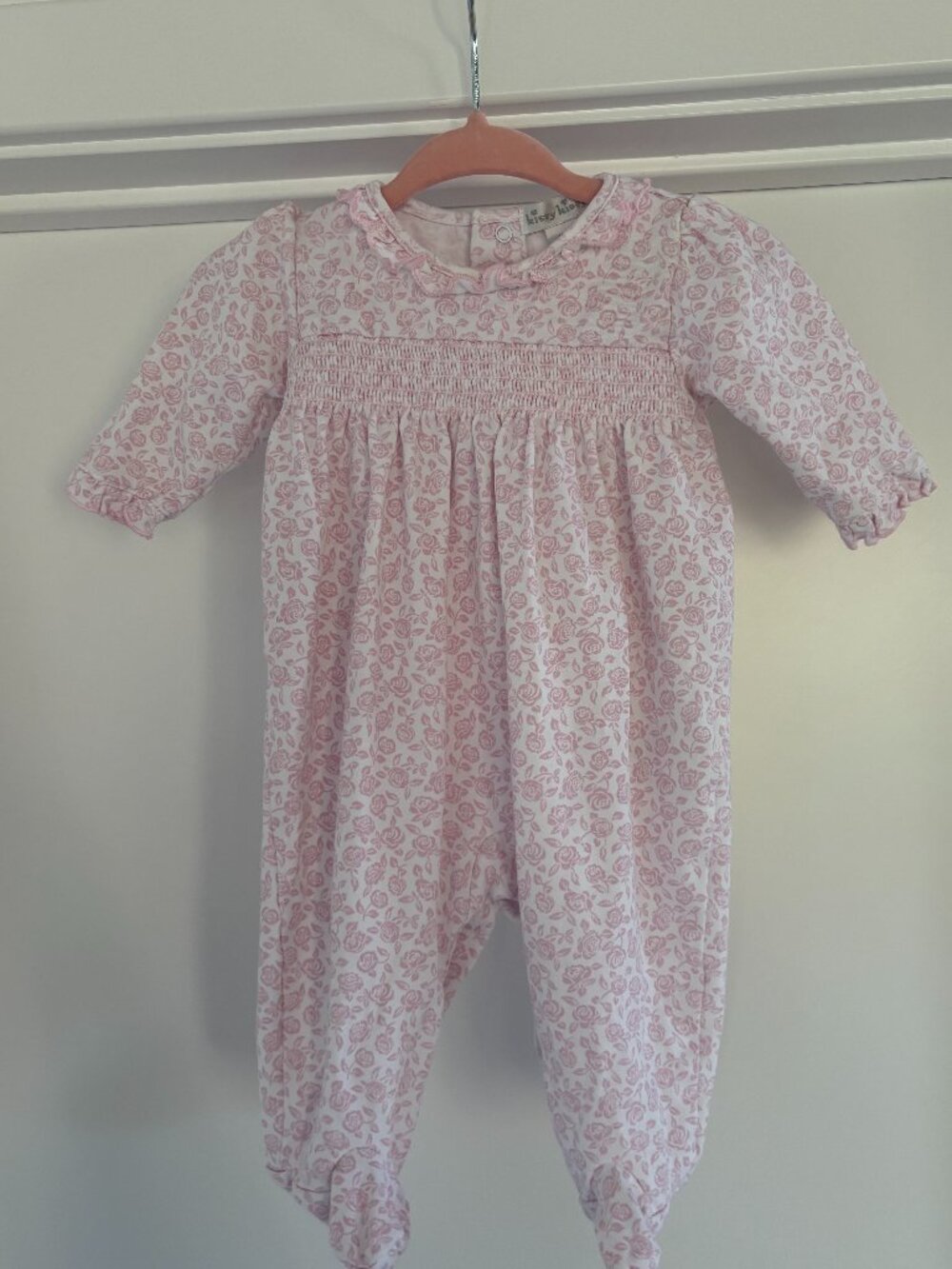 Kissy Kissy Pink Rose Floral Smocked Footie Sleeper Pima Cotton 0-3M, NWOT